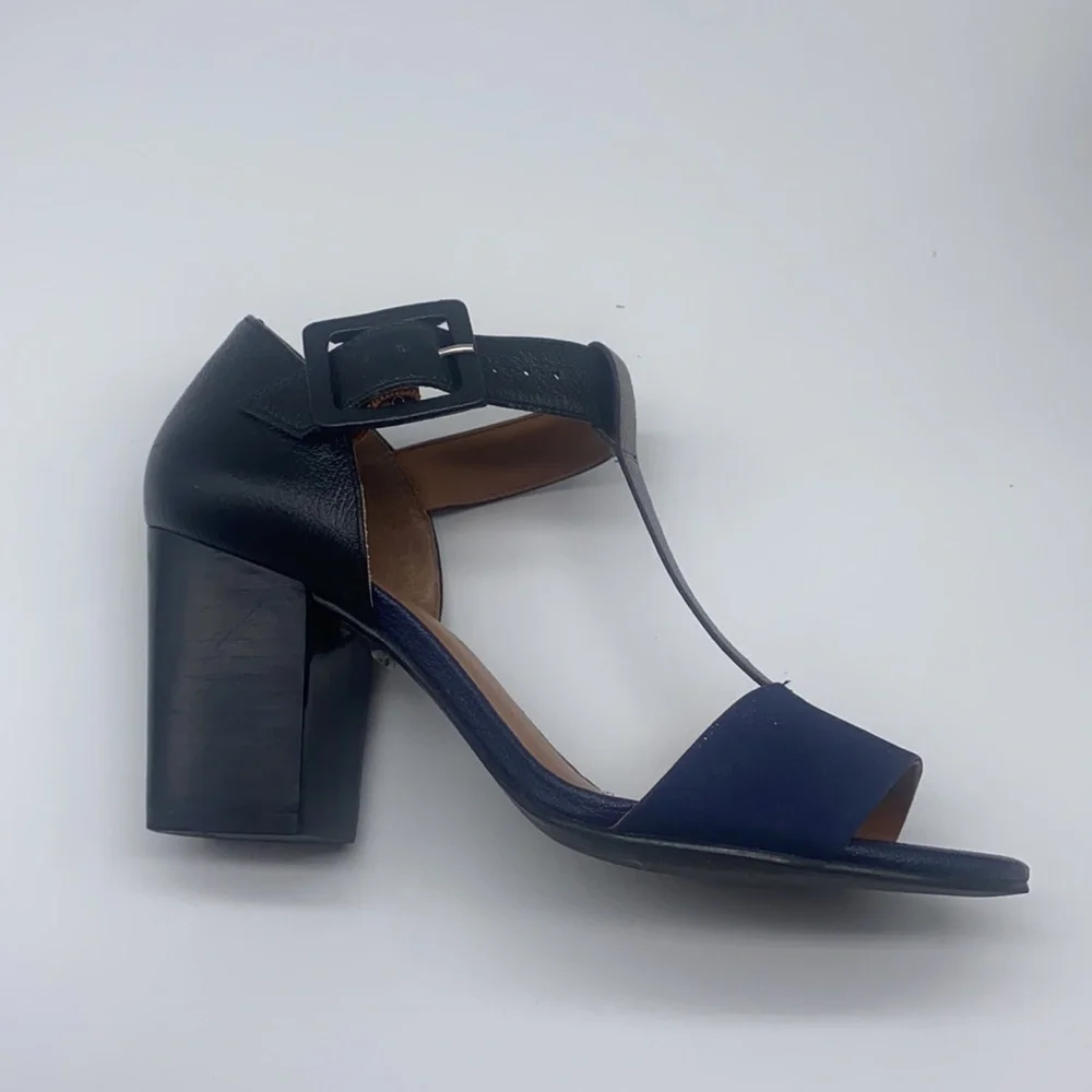 True Soul - Blue Suede And Black and Silver Leather Open Toe Heels Size 7
